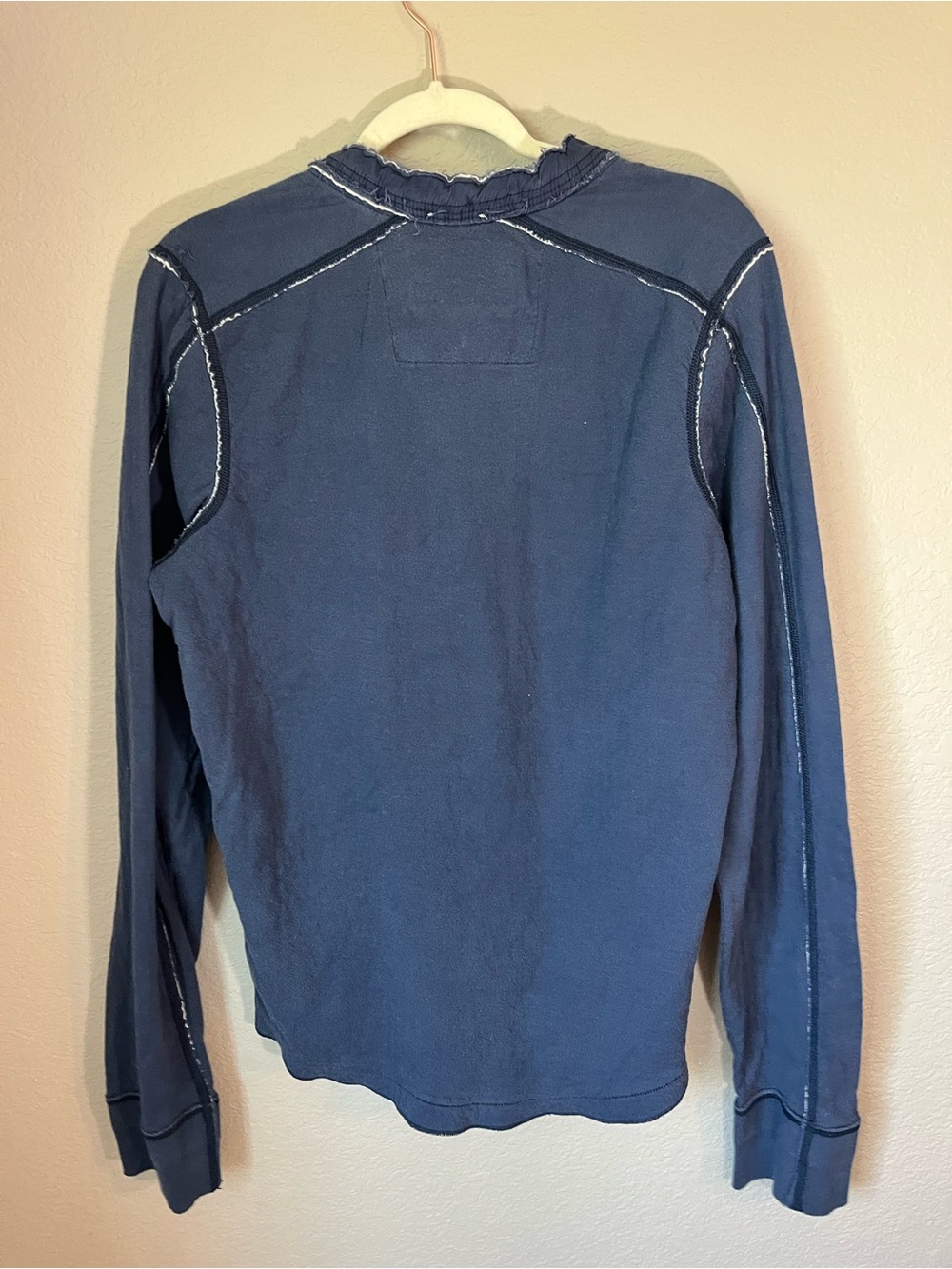 Y2K Abercrombie & Fitch Muscle Fit 18 Henley Long Sleeve Shirt Navy Large - Picture 8 of 10